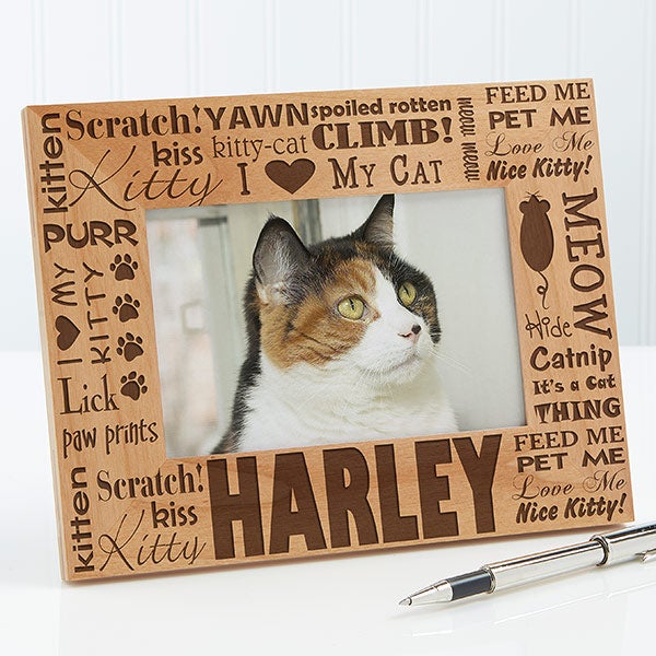 Personalised Lovely Shabby Rustic Cat Photo Frame Meow 4" x 6" BB356-P