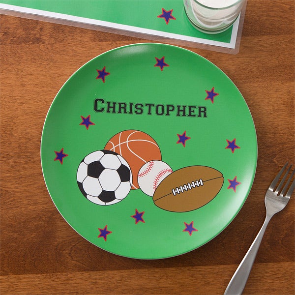 Personalized Kids Dinner Set - Boys Sports Plate & Bowl - 10941D
