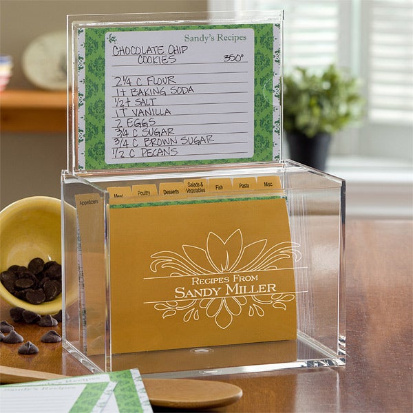 Personalized Acrylic Recipe Box - Damask