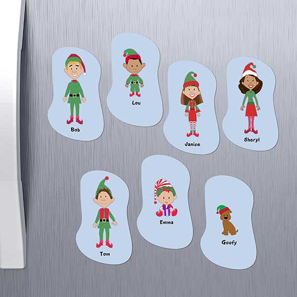 Personalized Christmas Refrigerator Magnets - Christmas Elf Family - 10949
