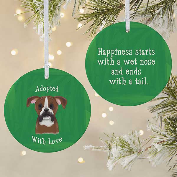 Customizable with name and  breed you can choose the dog's color name font. Round Ceramic Personalized Pet Dog Christmas Personalized