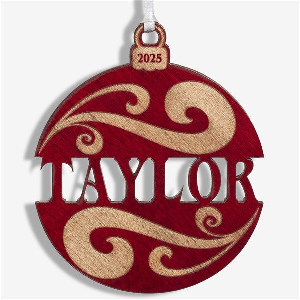 Personalized Red Wood Name Ornament - 11087