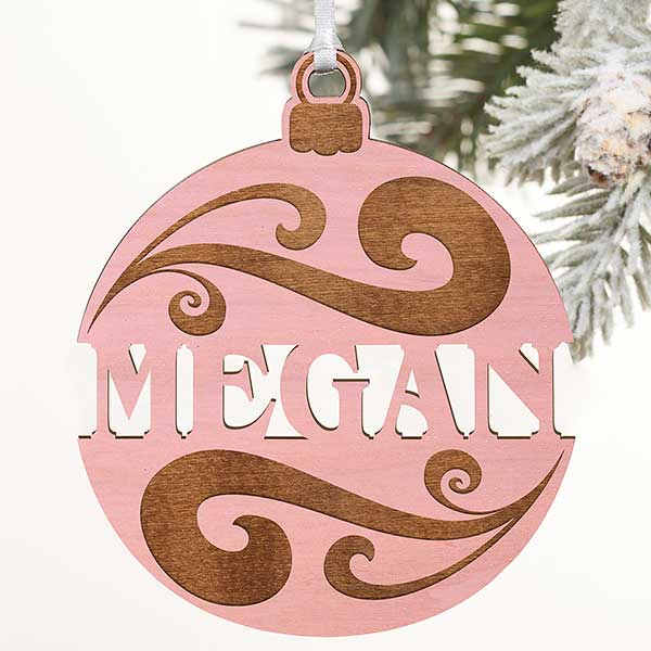 Personalized Red Wood Name Ornament - 11087