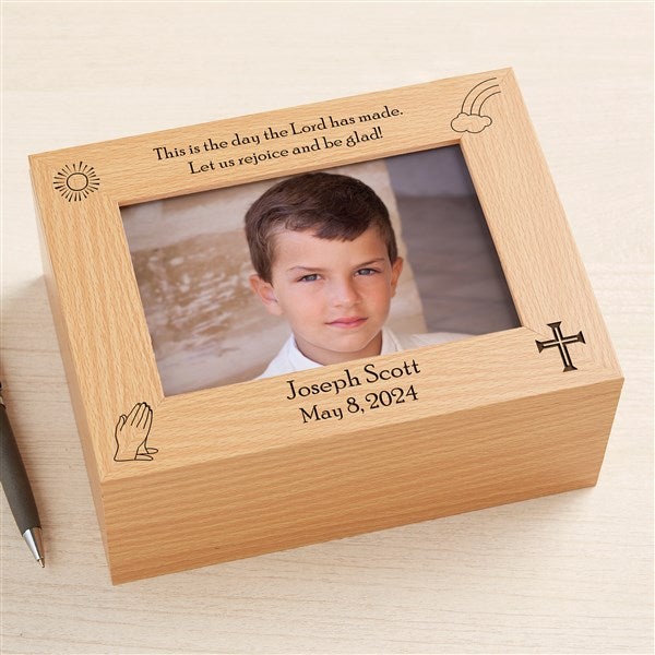 Personalized Boys First Communion Wooden Photo Box - 11232