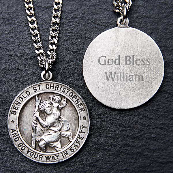 Personalised 2cm St Christopher Pendant 925 Sterling Silver Engraved Message 