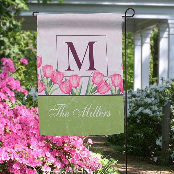 Personalized Garden Flags Spring Tulips Monogram