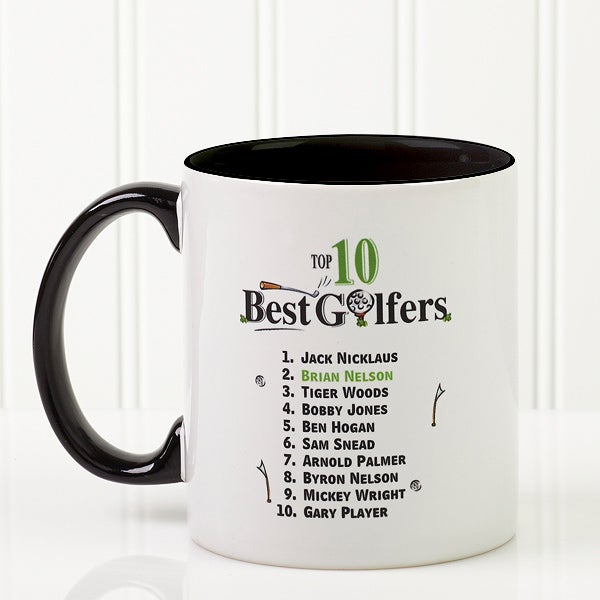 Personalized Coffee Mugs for Golfers Top Ten Golfers Black Handle