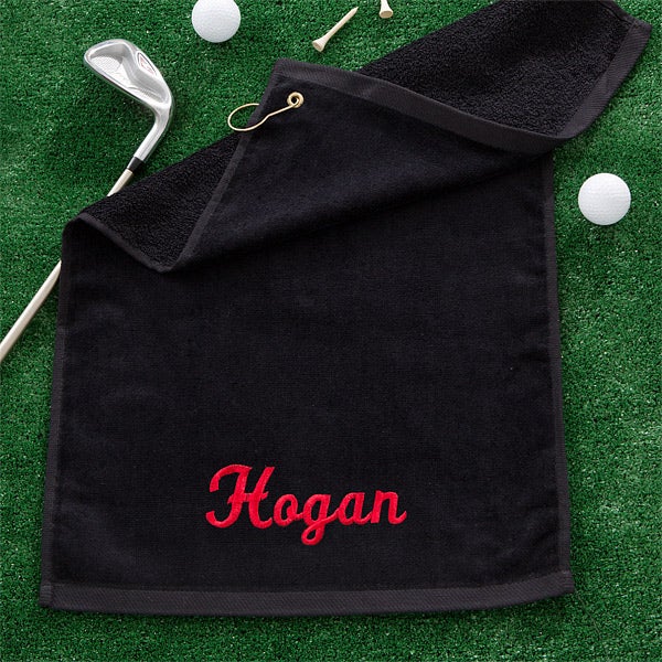 Embroidered Black Golf Towels - 11786