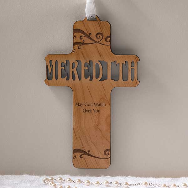 Personalized Wood Baby Cross - Bless This Child - 11932