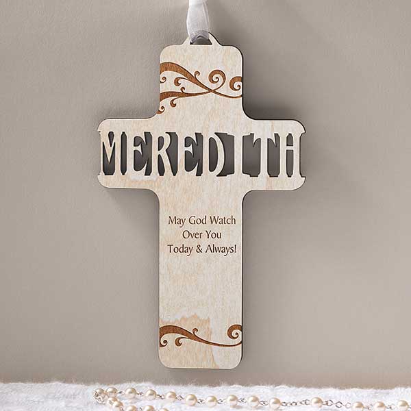 Personalized Wood Baby Cross - Bless This Child - 11932