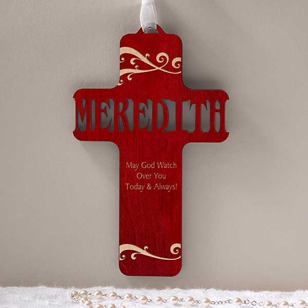 Personalized Wood Baby Cross - Bless This Child - 11932