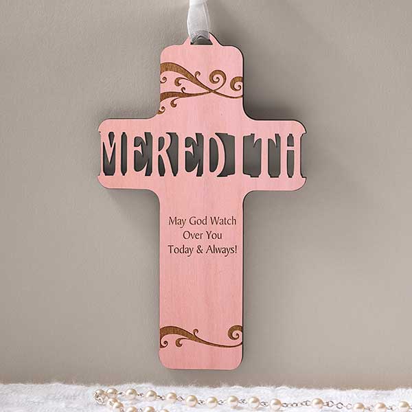 Personalized Wood Baby Cross - Bless This Child - 11932