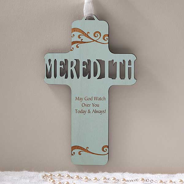 Personalized Wood Baby Cross - Bless This Child - 11932