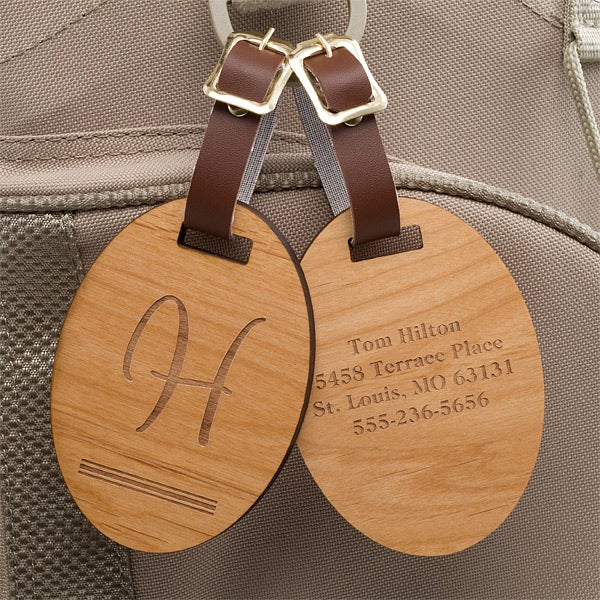 Personalised Wooden Luggage Tag Hexagon Initial Suitcase Tags 