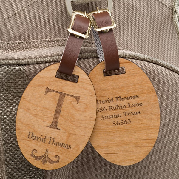 Personalized Wood Luggage Tags Classic Monogram