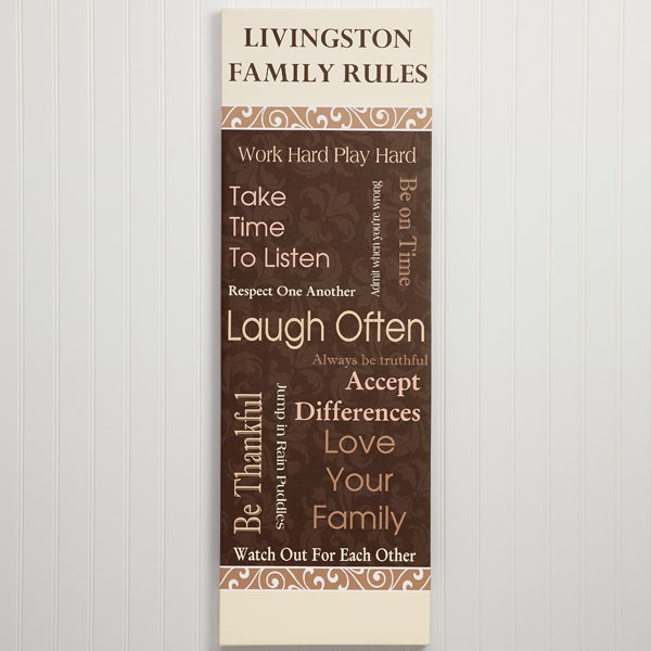 11946   Family Rules Personalized Canvas Art   Brown
