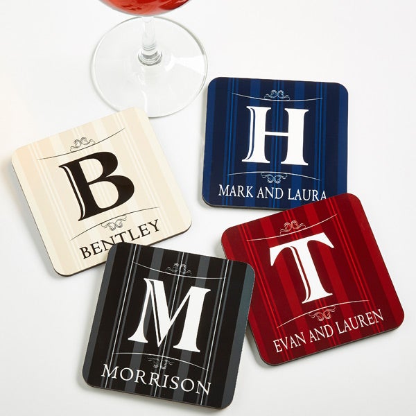 Monogrammed Cork Coaster Set of 6 Custom Coasters - The Personal Exchange