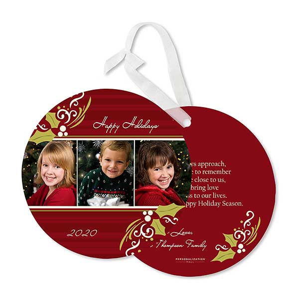 Personalized Photo Ornament Christmas Cards Cheerful Holly