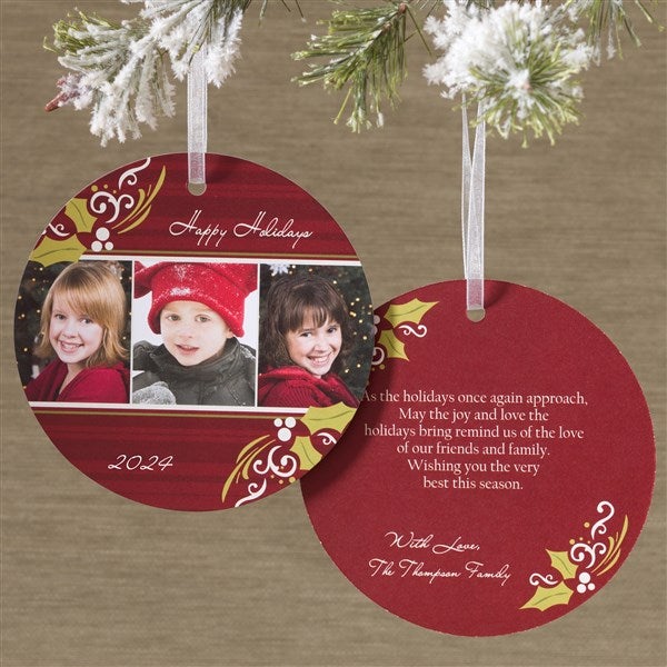 Personalized Photo Ornament Christmas Cards - Cheerful Holly - 11971