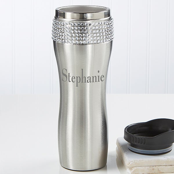 Personalized Stainless Steel Tumbler for Her - Rhinestones - 11988