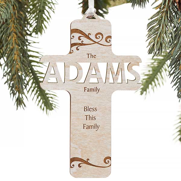 Personalized Cross Christmas Ornaments - Bless Our Family - 12371