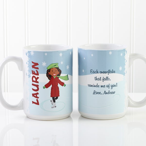 Large Personalized Holiday Mugs Ice Skater Christmas Corner Large Personalized Holiday Mugs Ice