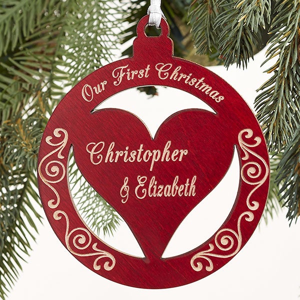 Personalized Christmas Ornaments - Engraved Wood Heart - 12396