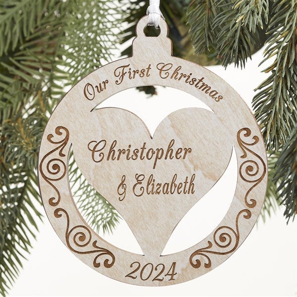 Personalized Christmas Ornaments - Engraved Wood Heart - 12396