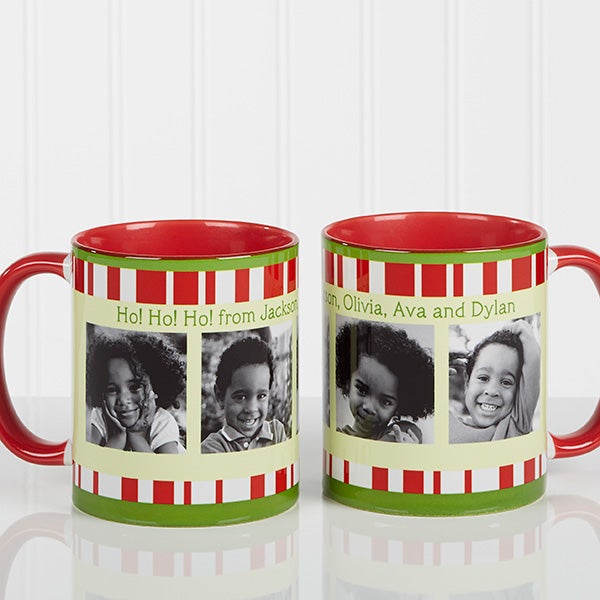 Personalized Christmas Photo Coffee Mugs Red Handle Christmas Photo Coffee Mugs