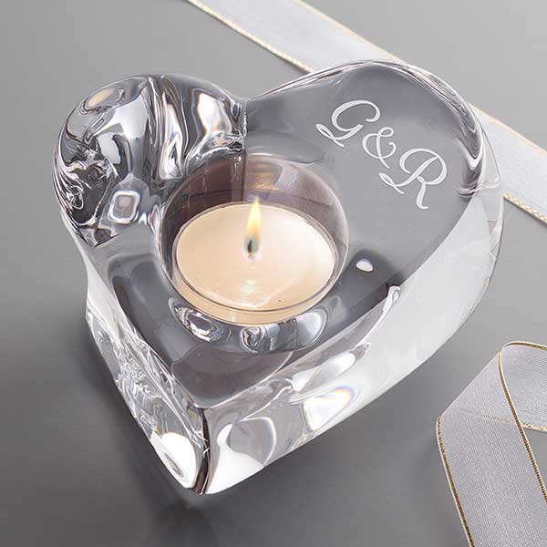 Custom Etched Initials Wood Heart Tealight or Votive Candle Holder