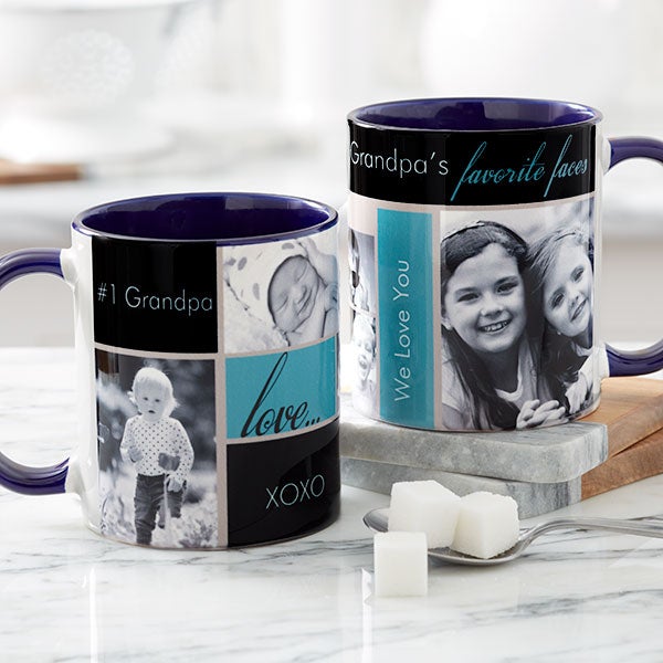Personalized Photo Coffee Mugs - Favorite Faces - Blue Mug - Photo Gifts