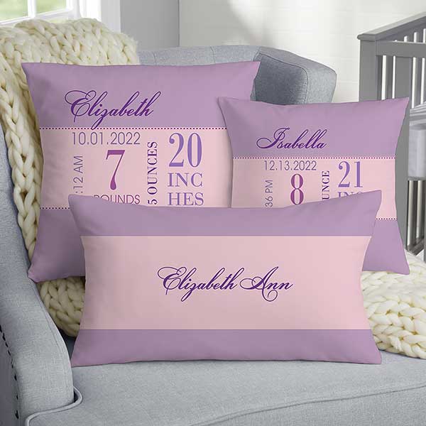 Personalized Baby Birth Pillows for Girls