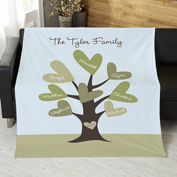 Personalized Family Throw Blanket Leaves of Love