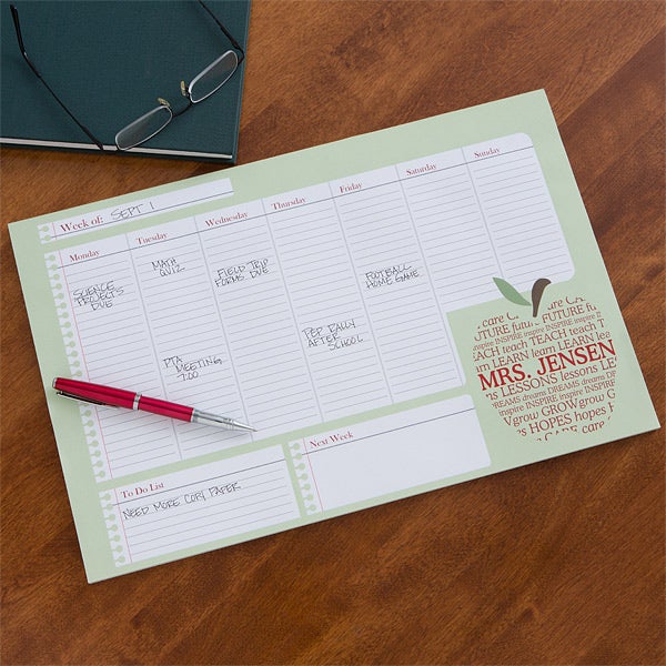 Teacher's Personalized Weekly Desk Calendar Large Teacher Gifts