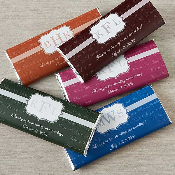 120 SILVER FOIL PERSONALIZED MONOGRAM WEDDING CANDY wrappers/stickers for FAVORS 