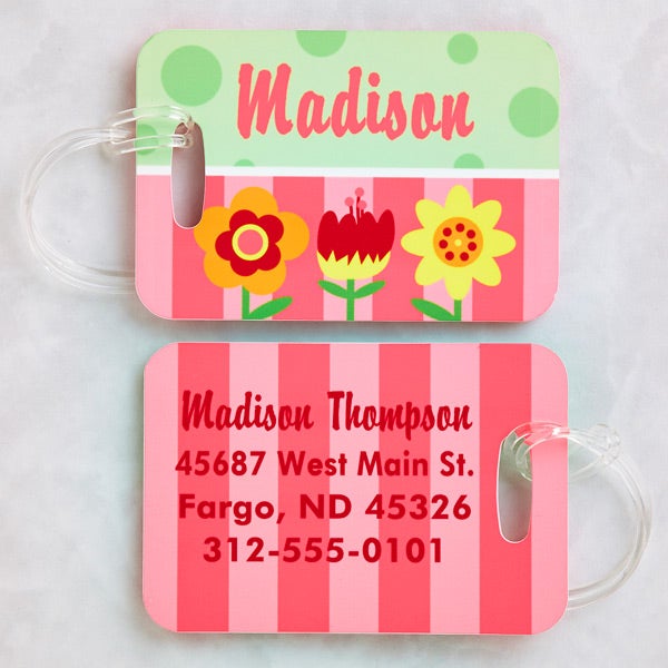 Personalized Girls Luggage Tag Set - Flowers - 13181