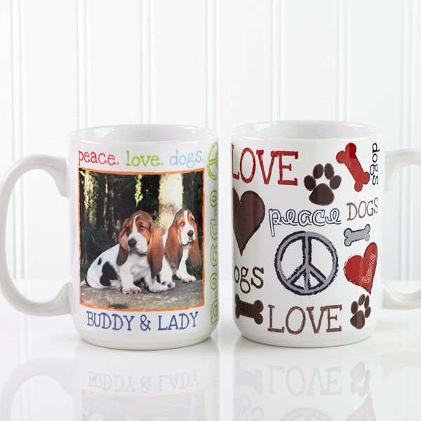 Personalized Pet Coffee Mugs - Peace, Love, Dogs - 13349