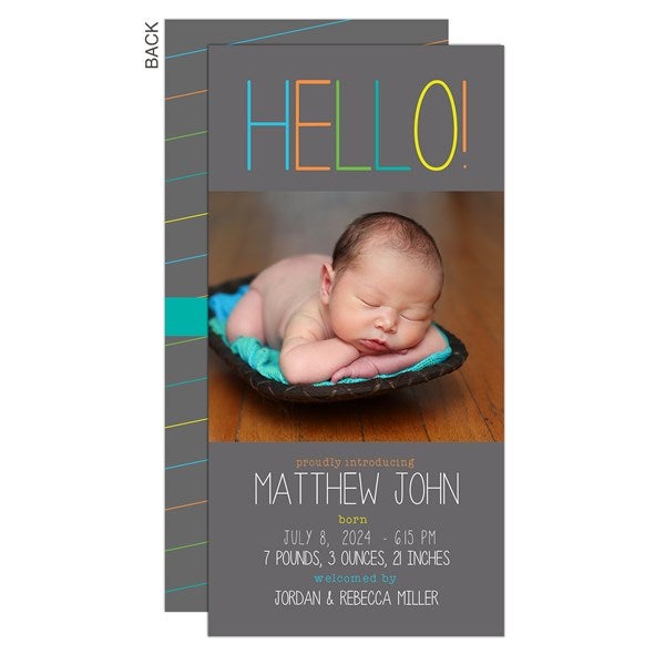 Personalized Photo Postcard Baby Announcements - Hello Baby - 13431