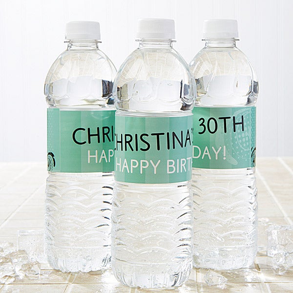 Personalized Water Bottle Labels - Party Time Swirls - 13666