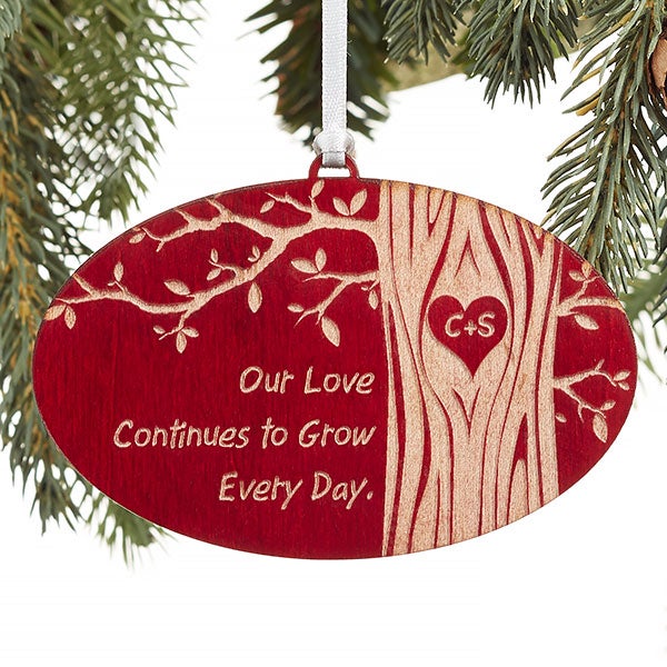 Personalized Couples Christmas Ornaments - Initials Carved In Love - 13790