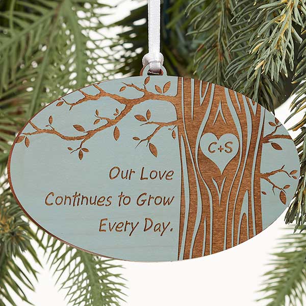 Personalized Couples Christmas Ornaments - Initials Carved In Love - 13790