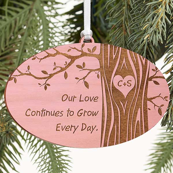 Personalized Couples Christmas Ornaments - Initials Carved In Love - 13790