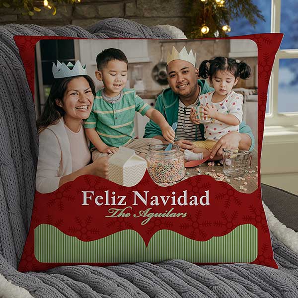 Personalized Christmas Photo Throw Pillow - Classic Holiday - 13791