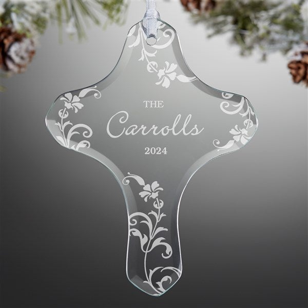Personalized Cross Christmas Ornaments - God Bless Family - 13807