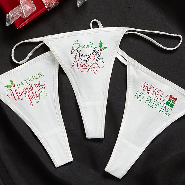 Personalized Christmas Thong Underwear Naughty Or Nice