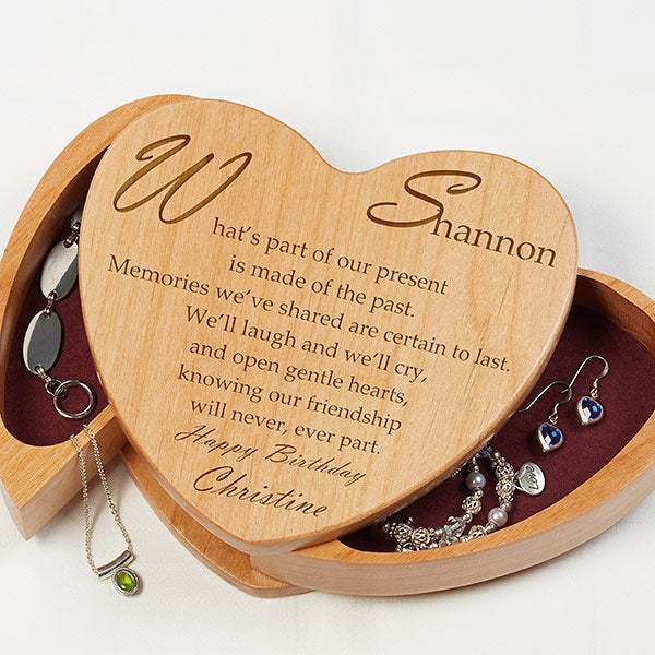 Personalized Heart Shaped Wood Jewelry Box With Friend Poem - 1392