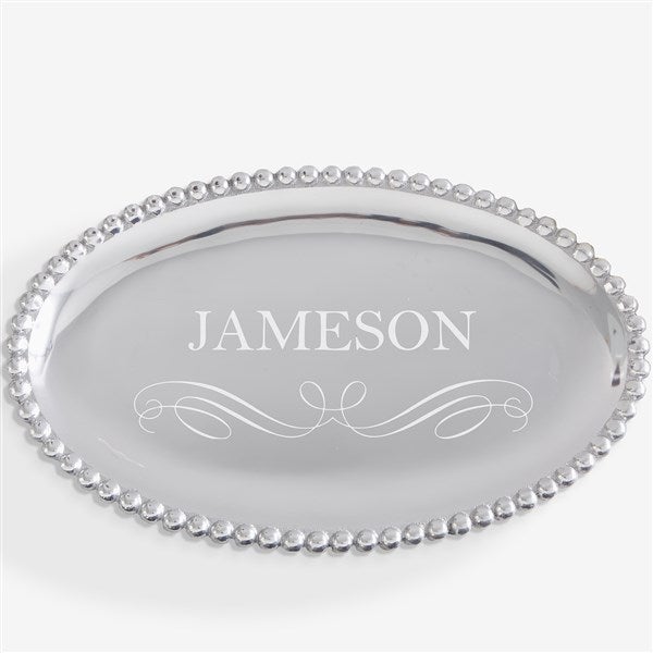 Personalized Oval Serving Tray - Mariposa String of Pearls - 13946