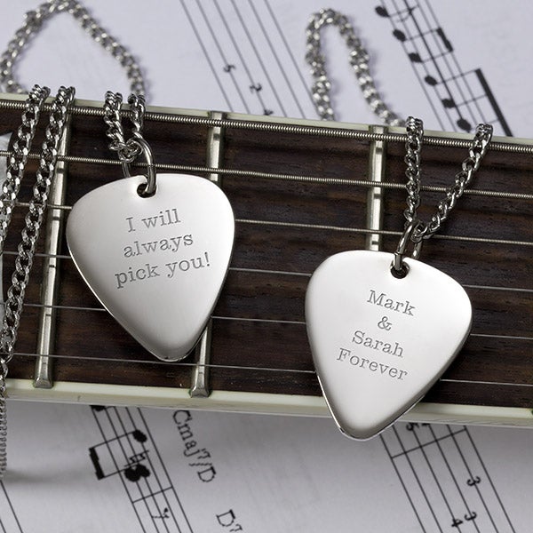 Personalized Silver Guitar Pick Necklace - Romantic Love