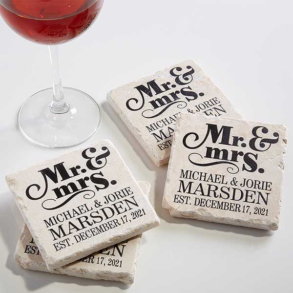 Personalised Mr /& Mrs Wooden Coaster Set New Home Wedding Valentine/'s Gift