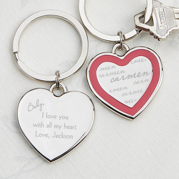 Personalize wit your loved ones names & date Heart  Leather  Key Chain  Engrave 